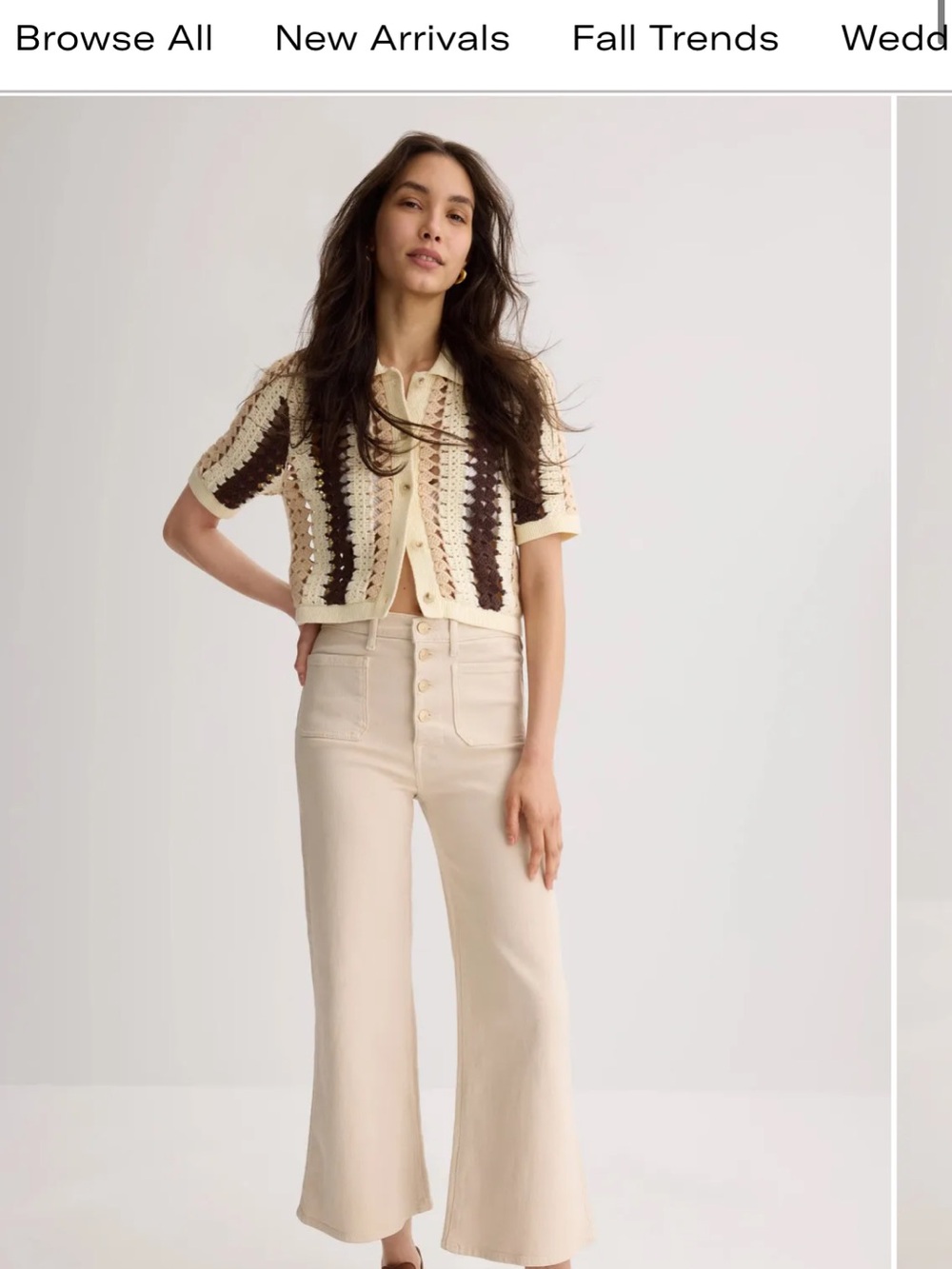 7 For All Mankind High-Rise, Cropped, Wide-Leg, Button-Fly Jeans in Cream 25